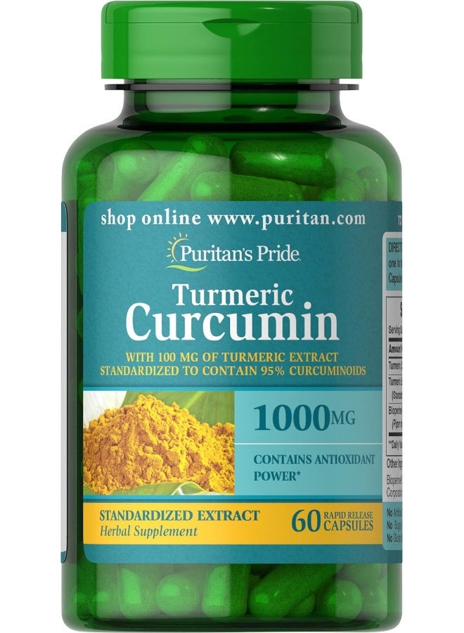 Puritan's Pride Turmeric Curcumin 1000 Mg W/Bioperine Capsules, 60 Count - Image 1